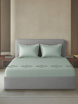 SANSAAR A D'DECOR BRAND LIVE CONSCIOUSLY - Palmette Green Bedsheet with 2 Pillowcovers (King)