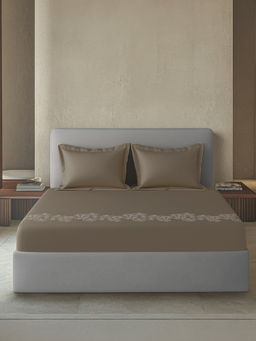 SANSAAR A D'DECOR BRAND LIVE CONSCIOUSLY - Wildflow Brown Bedsheet with Pillow Covers (King)