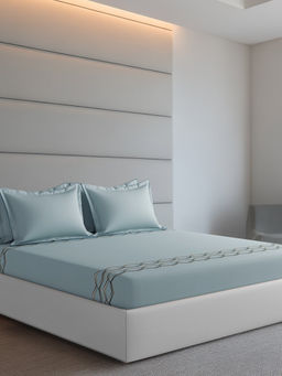 SANSAAR A D'DECOR BRAND LIVE CONSCIOUSLY - Axel Stone Blue Bedsheet with 2 Pillowcovers (King)