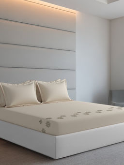 SANSAAR A D'DECOR BRAND LIVE CONSCIOUSLY - Beige White Sand Bedsheet with 2 Pillowcovers (King)