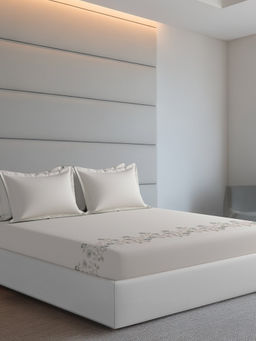 SANSAAR A D'DECOR BRAND LIVE CONSCIOUSLY - Lantana Antarctica Grey Bedsheet with 2 Pillowcovers (King)