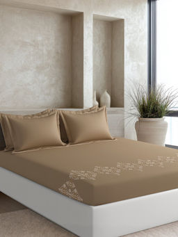 SANSAAR A D'DECOR BRAND LIVE CONSCIOUSLY - Majesty Brown Coffee Bedsheet with Pillow Covers (King)
