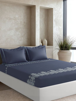 SANSAAR A D'DECOR BRAND LIVE CONSCIOUSLY - Lorenzo Navy Blue Bedsheet with 2 Pillowcovers (King)