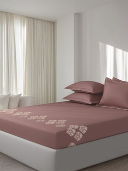 SANSAAR A D'DECOR BRAND LIVE CONSCIOUSLY - Damascus Ash Rose Mauve Bedsheet with Pillow Covers (King)