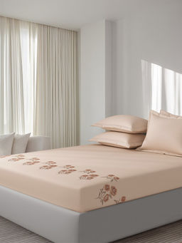 SANSAAR A D'DECOR BRAND LIVE CONSCIOUSLY - Zinnia Peach Bedsheet with 2 Pillowcovers (King)