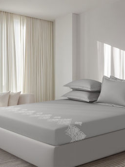 SANSAAR A D'DECOR BRAND LIVE CONSCIOUSLY - Claridge Phantom Grey Bedsheet with 2 Pillowcovers (King)