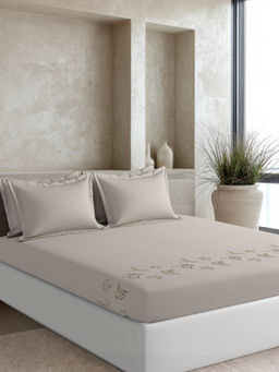 SANSAAR A D'DECOR BRAND LIVE CONSCIOUSLY - Primrose Dove Grey Bedsheet with 2 Pillowcovers (King)