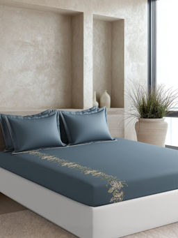 SANSAAR A D'DECOR BRAND LIVE CONSCIOUSLY - Floral Trail Azure Blue Bedsheet with 2 Pillowcovers (King)