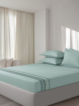 SANSAAR A D'DECOR BRAND LIVE CONSCIOUSLY - Inca Mineral Blue Bedsheet with 2 Pillowcovers (King)