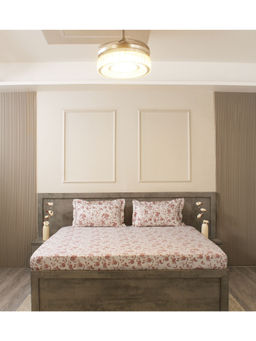 House of Owlet - White & Brown Floral 600Tc Bedsheet with 2 Pillow Covers (Super King)