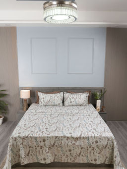 House of Owlet - Brown 210Tc Cotton Flat Floral Bedsheet with 2 Pillow Covers (Super King)