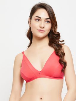 Clovia - Cotton Spandex Solid Non-Padded Demi Cup Wire Free Plunge Bra - Peach