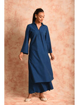 LAALZARI - Solid Blue Linen Kurta with Palazzo (Set of 2)
