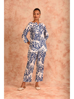 LAALZARI - Printed White Muslin Kurti with Pant (Set of 2)