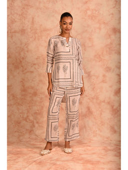 LAALZARI - Cream Linen Printed Co-Ord (Set of 2)