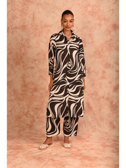 LAALZARI - Printed Black Muslin Kurta with Palazzo (Set of 2)