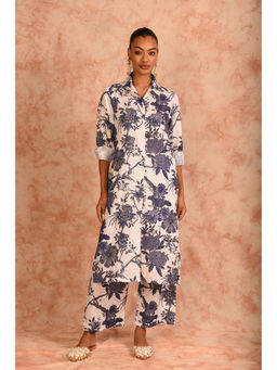 LAALZARI - Printed White Kurta with Palazzo (Set of 2)