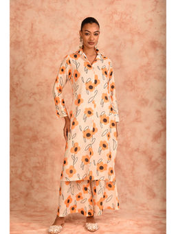LAALZARI - Cream Floral Printed Kurta with Palazzo (Set of 2)