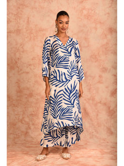 LAALZARI - White Printed V-Neck Muslin Kurta with Palazzo (Set of 2)