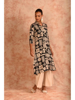 LAALZARI - Black Printed Kurta with Palazzo (Set of 2)