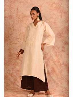 LAALZARI - Brown Linen Kurta with Palazzo (Set of 2)