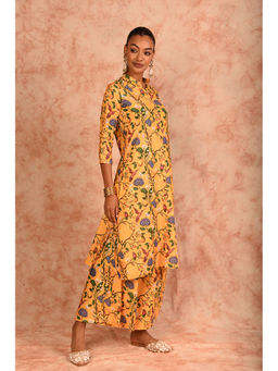 LAALZARI - Bright Yellow Printed Linen Kurta with Palazzo (Set of 2)