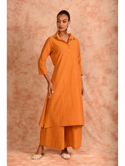 LAALZARI - Mustard Linen Kurta with Palazzo (Set of 2)
