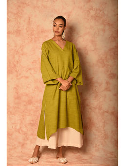 LAALZARI - Green Linen Kurta with Palazzo (Set of 2)