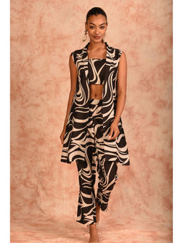 LAALZARI - Black Muslin Printed Co-Ord (Set of 3)