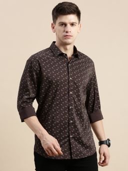 SHOWOFF - Mens Coffee Brown Printed Full Sleeves Shirt