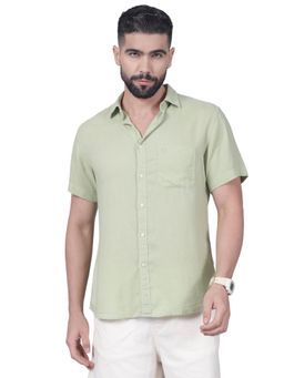Cantabil - Mens Light Green Solid Half Sleeves Casual Shirt