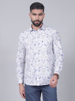 Cantabil - Mens Printed Sky Blue Full Sleeves Casual Shirt