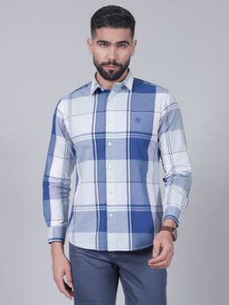 Cantabil - Mens Blue Checks Full Sleeves Casual Shirt