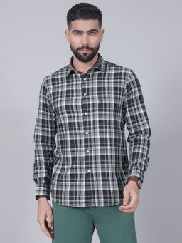 Cantabil - Mens Olive Checks Full Sleeves Casual Shirt