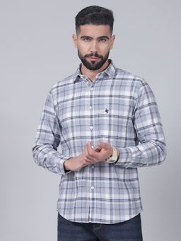 Cantabil - Mens Grey Checks Full Sleeves Casual Shirt