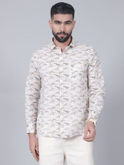Cantabil - Mens Cream Printed Full Sleeves Shirt