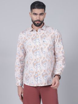Cantabil - Mens Peach Printed Full Sleeves Shirt