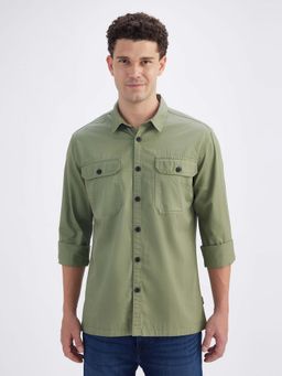 Pepe Jeans - Mens Olive Solid Full Sleeves Shirt