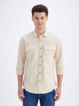 Pepe Jeans - Mens Beige Solid Full Sleeves Shirt