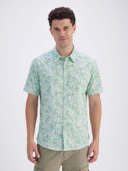 Pepe Jeans - Mens Green Floral Print Collar Half Sleeves Regular Fit Shirt