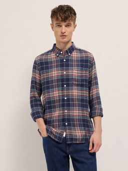 The Bear House - Mens Navy Blue Slim Fit Checks Cotton Shirt