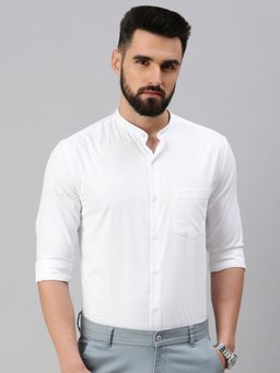 SHOWOFF - Mens White Textured Mandarin Neck Shirt