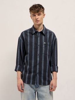 The Bear House - Mens Black Relaxed Fit Vertical Striped Shirt