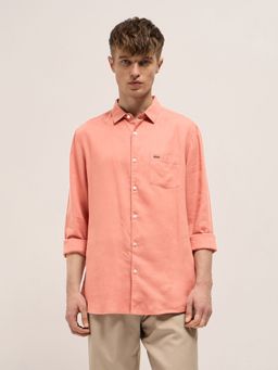 The Bear House - Mens Peach Slim Fit Solid Casual Shirt