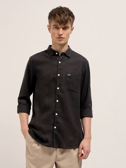 The Bear House - Mens Black Slim Fit Solid Casual Shirt