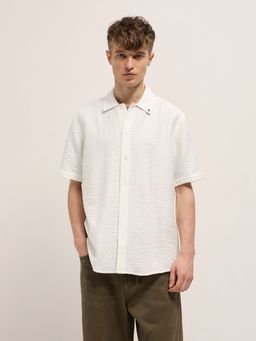 The Bear House - Mens White Regular Fit Textured Casual Shirt