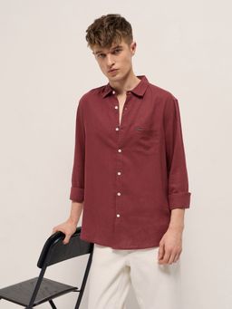 The Bear House - Mens Maroon Slim Fit Solid Casual Shirt