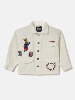 Blue Giraffe - Boys Cream Solid Collar Full Sleeves Shirt