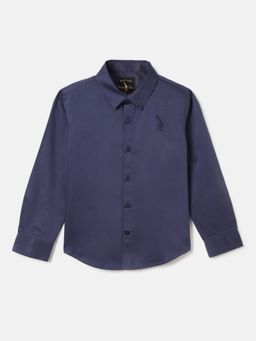 Blue Giraffe - Boys Blue Solid Collar Full Sleeves Shirt