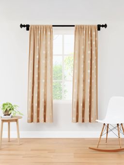 Encasa Homes - Window Curtain Polyester Printed with Rod Pocket- Dollar Beige